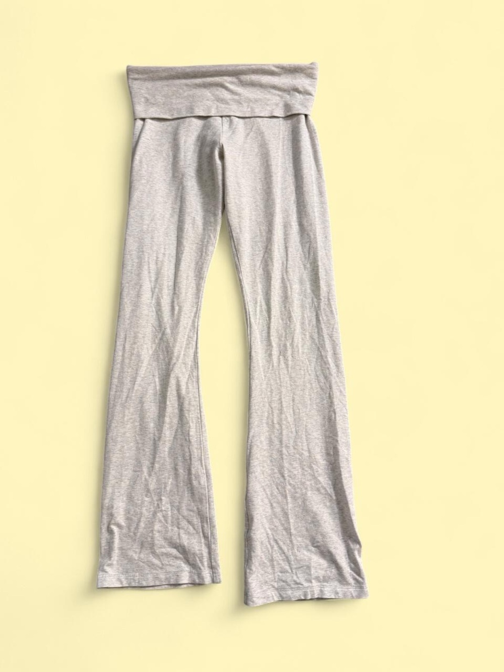 Woman's Fold-Over Waist Gray Flare Yoga Pants